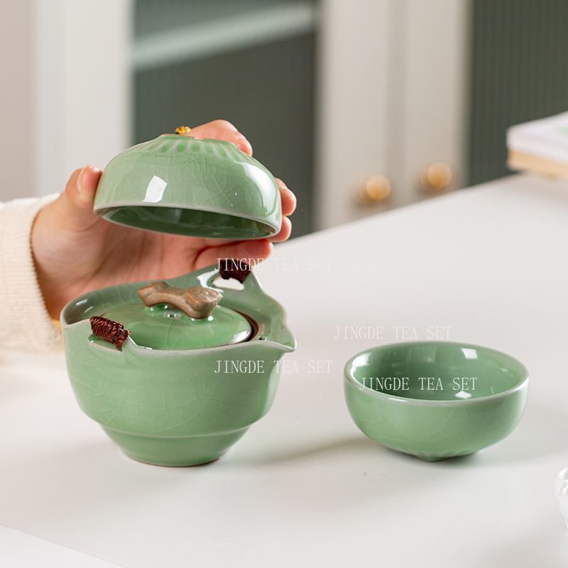 Celadon Ceramic Cup - Celadon Crackle Glaze Reise-Tee-Set 1 Teekanne