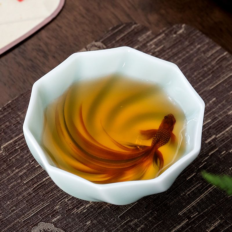 Celadon Ceramic Cup - Kreative Seladon Teetassen Handgemachte Koi Tee